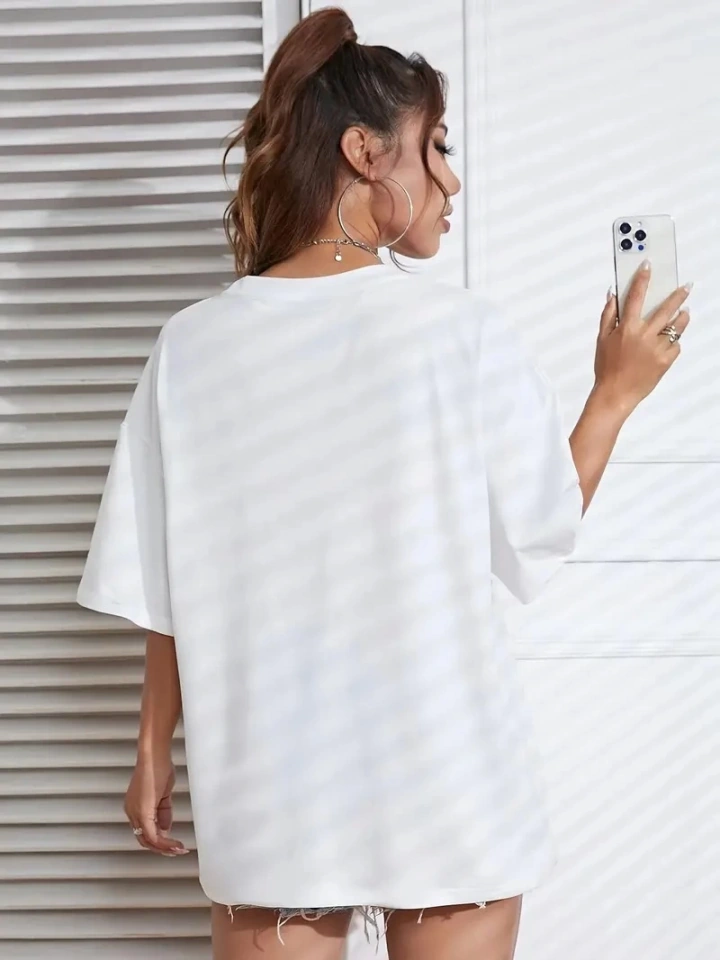 Buğrahayalin New York Baskılı Oversize Bisiklet Yaka T-shirt - Beyaz Beyaz