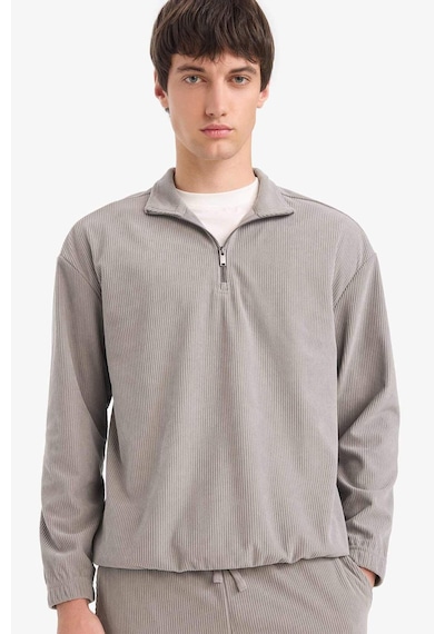 Defacto Boxy Fit Dik Yaka Fermuarlı Kadife Sweatshirt E9364ax25augr454 Gri