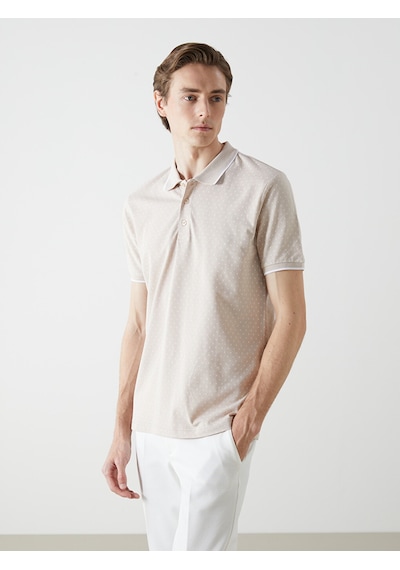Lcwaıkıkı Classic Bej Polo Yaka Kısa Kollu Desenli Pike Erkek Tişört