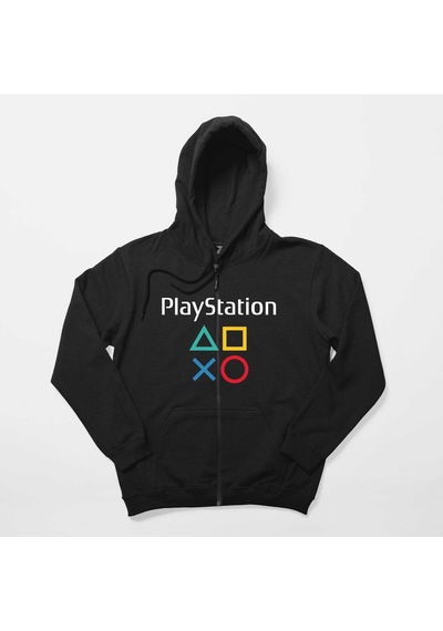 Playstation Gamepad Yazı Siyah Fermuarlı Kapşonlu Sweatshirt