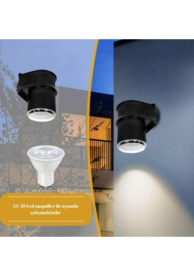 Tekli Çağlayan Aplik Ip54 Dış Mekan Zita Bahçe Aydınlatma Duvar Apliği + Gu10 Led Ampul Beyaz Işık Çok Renkli