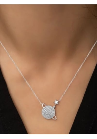 925 Ayar Gümüş Zirkon Taşlı Gezegen Kolye Gümüş