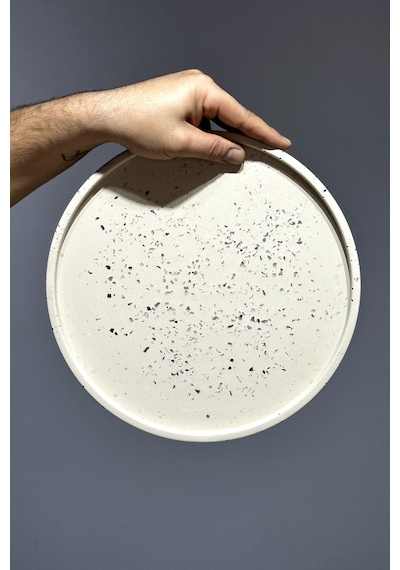 Dekoratif Terrazzo Beton Sunumluk Tepsi 28 Cm