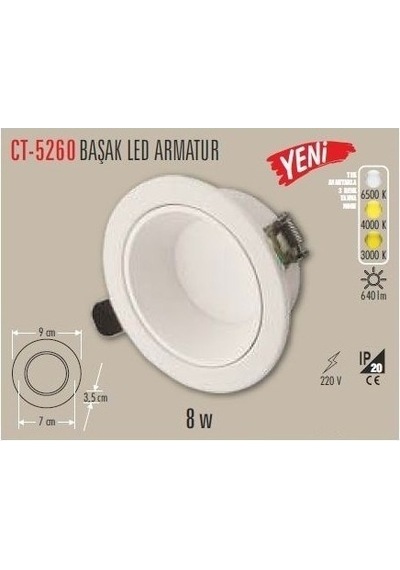 8 W Sıva Altı Cob Led Beyaz Kasa Spot Gömme Tavan Armatürü 3 Renk Beyaz