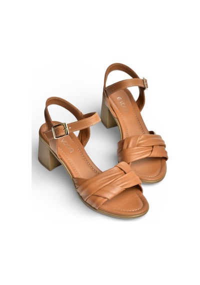 Fox Shoes P555456303 Taba Hakiki Deri Kalın Topuklu Kadın Sandalet Taba