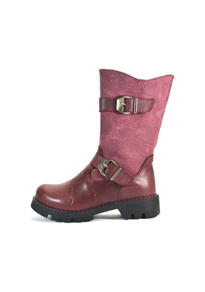 Pinky Hakiki Deri Bordo Fermuarlı Kız Çocuk Çizme 26-30 Bordo