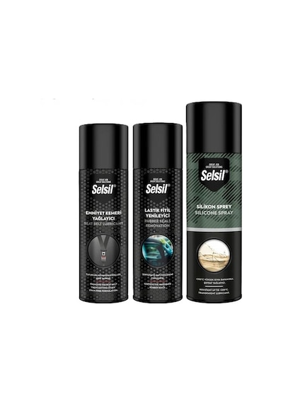 Selsil Emniyet Kemeri Yağlayıcı 200ml + Lastik Fitil Yenileyici 200ml + Silikon Sprey 500 Ml
