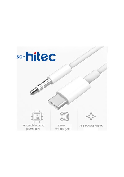 Schitec Type-c To 3.5mm Aux Ses Kablosu Dönüştürücü Beyaz Ax806