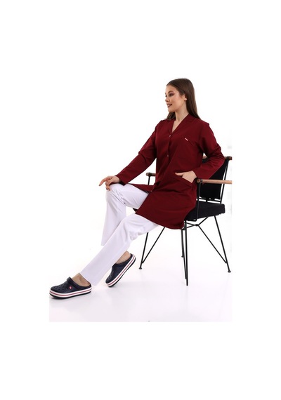 Doktor Öğretmen Kadın Önlük Ara Boy Ceket Yaka - 19 Bordo-6361-19 Bordo