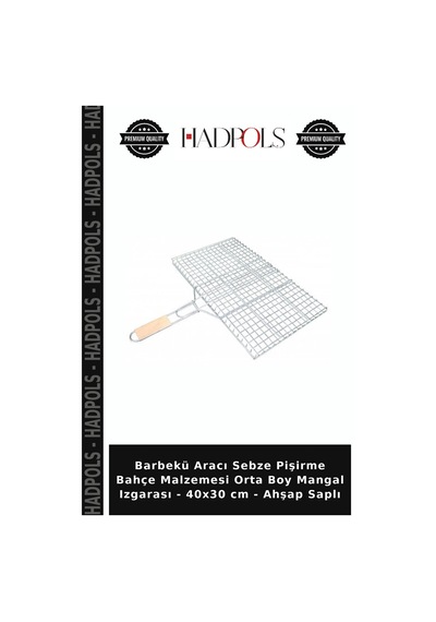 Barbekü Aracı Sebze Pişirme Bahçe Malzemesi Orta Boy Mangal Izgarası - 40x30 Cm - Ahşap Saplı
