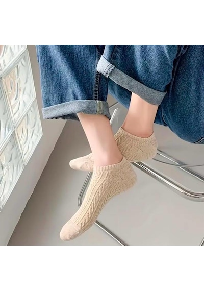 Hankarayel Kabartma Desenli Kadın Sneakers Çorap 5'çift ASORTİ