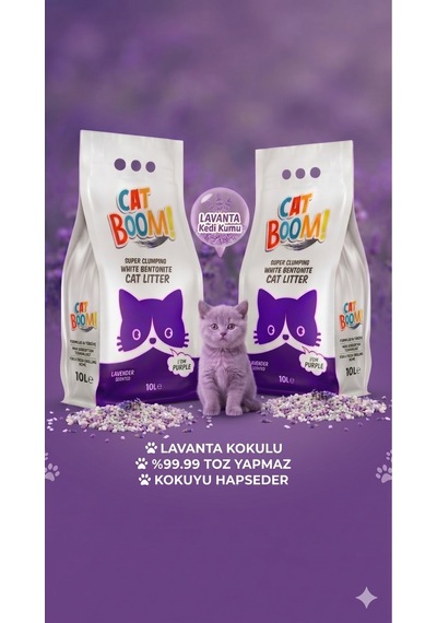 Cat Boom Lavanta Kokulu Bentonit Kedi Kumu 10 Lt X 2 Adet