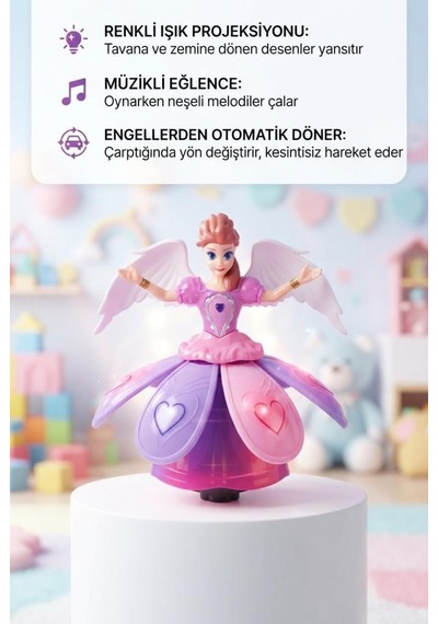 Işıklı Müzikli Çarp Dön 26 Cm Prenses Melek Oyuncak Dönen Etekli Ve Işıklı Eğlenceli Oyuncak