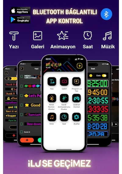 Rgb Led Dijital Ekran App Kontrollü Kumandalı Led Animasyon 37cm