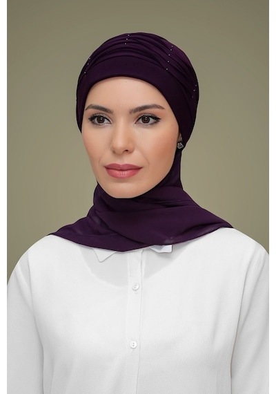 Hürrem Bone Mürdüm Pratik Hazır Geçmeli Tesettür Bone Sandy Kumaş Incili Nerv Mürdüm