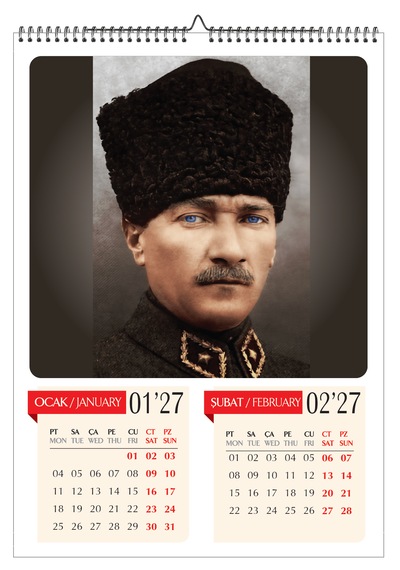 2027 Mustafa Kemal Atatürk Duvar Takvimi-a3 Ebat-6 Sayfa Fotoğraf Kağıdına Baskılı-atatürk İmzalı Pvc Kapaklı Diğer