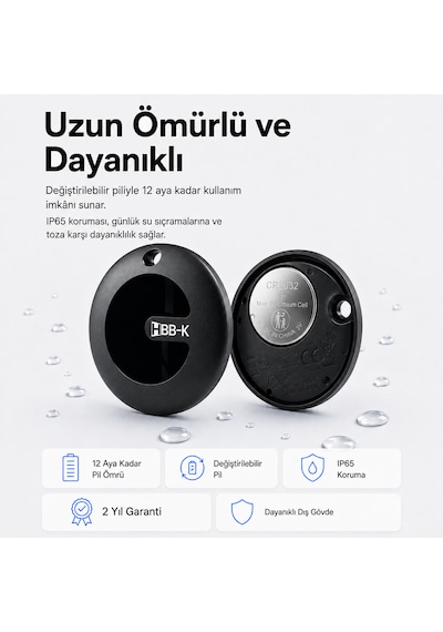 Hbb-k Hi Tag Akıllı Takip Cihazı Sadece Apple Uyumlu Uyumlu Siyah