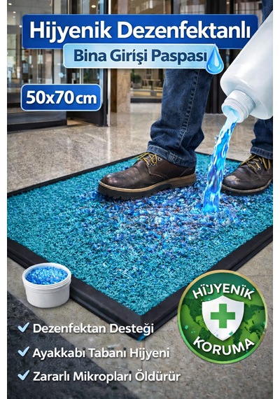 Myfloor Renkli Dezenfektan 50x70 Cm Kıvırcık Paspaslı Hijyenik Kauçuk Paspas Turkuaz