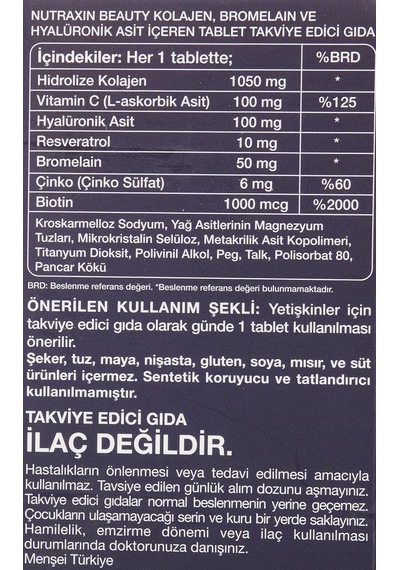 Collagen Gold Quality Tablet Hidrolize Kolajen, C Vitamini, Hyaluronik Asit, Biotin, Çinko Ve Resveratrol İçeren