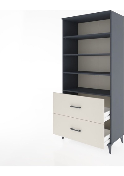 Hyperion Dolap 4 Raflı 2 Çekmeceli 88x44x195 Antrasit-aytaşı Antrasit
