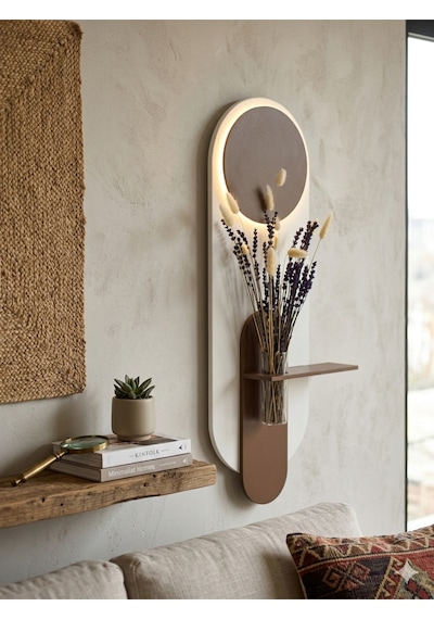 Petunya Ahşap Pilli Ledli İskandinav Tarzı Salon Duvar Rafı Modern Çiçeklik 27 X 90 Cm Çok Renkli