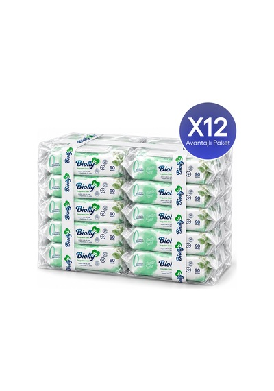 Biolly Gentle Care Hassas Islak Mendil 90 Yaprak 12'li Paket 12'li Set