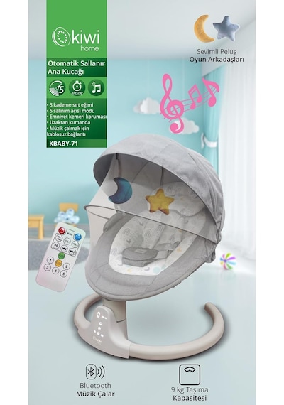 Kiwi Home Kbaby-71 Otomatik Sallanan Kademe Ayarlı Beşik Ve Ana Kucağı