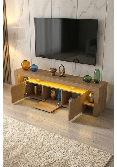 Kale Ledli Tv Ünitesi 200 Cm Meşe