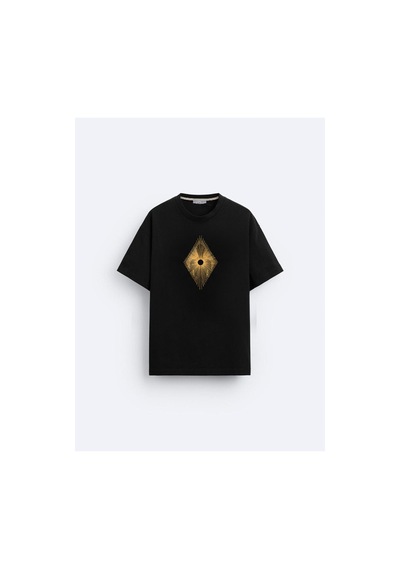 Oversize Siyah T-shirt - Kutsal Geometri SIYAH