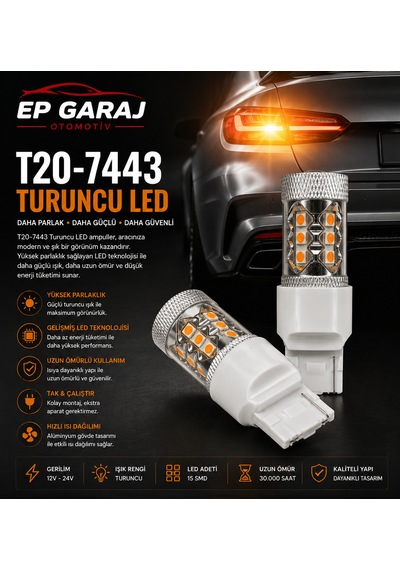 Üniversal T20-7443 Turuncu Led Ampul Güçlü Sinyal Ve Şık Görünüm 0
