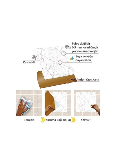 Tink Kendinden Yapışkanlı Silver Desenli Pvc Karo, Yapışkanlı Fayans Kaplama, Fayans Çıkartması, Duvar Zemin Ka