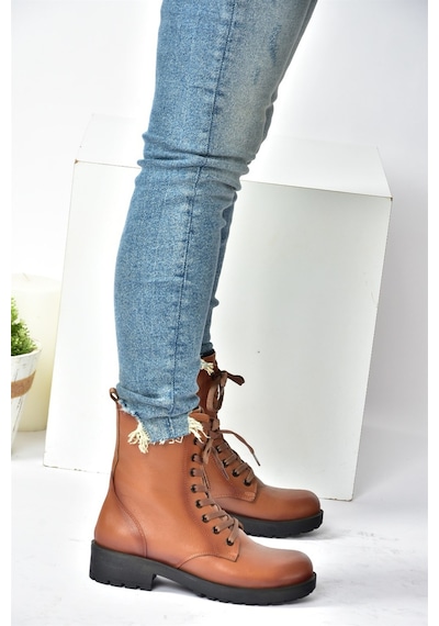 Fox Shoes Taba Hakiki Deri Günlük Kadın Postal Bot N555400103 Taba