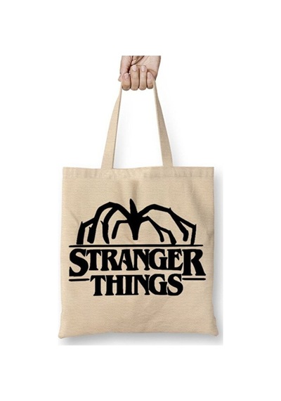Toyaso Stranger Things Demogorgon Logo Bez Çanta Uzun Saplı Alışveriş Çantası Plaj Çantası Beyaz