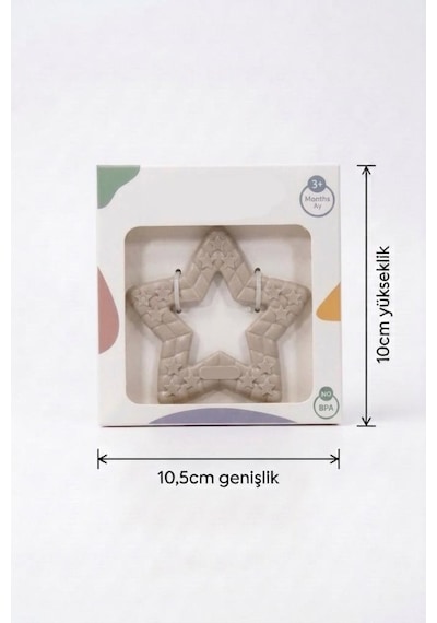Yıldız Şekilli Esnek Bpa İçermeyen Kabartılı Pastel Renkli Oyuncak Bebek Diş Kaşıyıcısı Gri