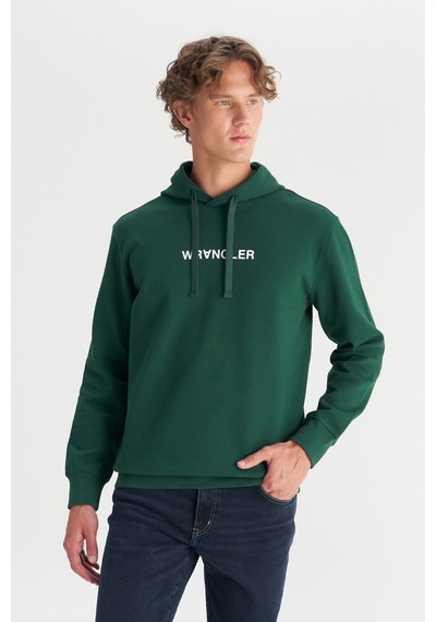 Wrangler Pamuklu Regular Fit Normal Kesim Kapüşonlu Logo Detaylı Sweatshirt Yeşil