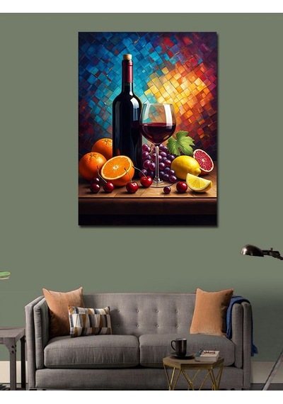 Kanvas Tablo Şarap Ve Meyve Armonisi 70cmx100cm
