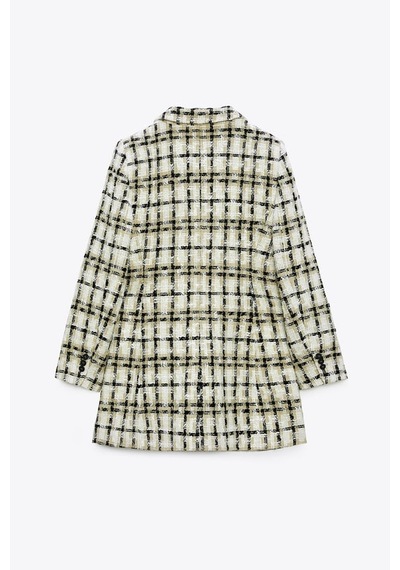 Zara Dokulu Uzun Kareli Blazer 2218/623 Çok Renkli