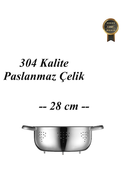 Paslanmaz Çelik 304 Kalite Makarna Süzgeci 24cm Ayaklı Dayanıklı Premium Kaliteli Gümüş Rengi