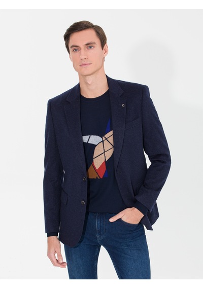 Cacharel Lacivert Slim Fit Kaşmir Ceket