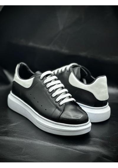 Erkek Hakiki Deri Sneakers Siyah Beyaz Siyah-beyaz Siyah - Beyaz