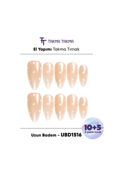 15'li Ten Rengi Uzun Badem Ubd1516 Tekrar Kullanılabilir El Yapımı Protez Takma Tırnak L