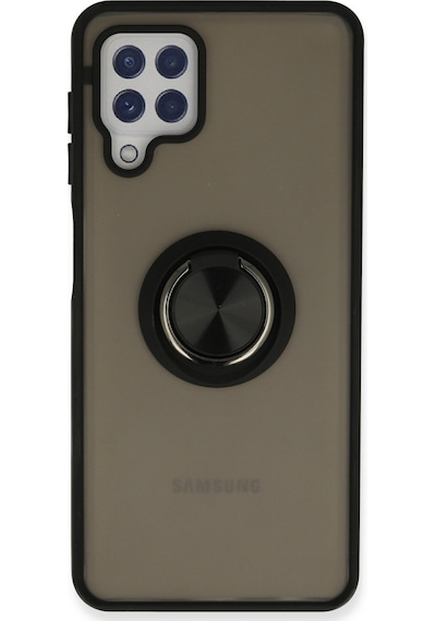 Samsung Galaxy Uyumlu   A22 Kılıf Montreal Yüzüklü Silikon Kapak - Siyah