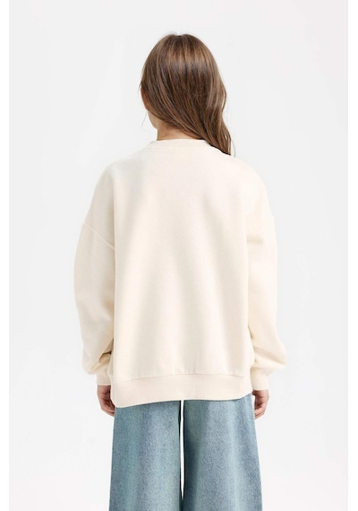 DeFacto Kız Çocuk Relax Fit Bisiklet Yaka Baskılı Sweatshirt D7046A824WNER99 Ekru