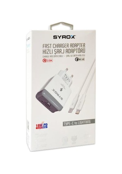 Syrox Iphone12,12 Pro Max 18W Uyumlu Adaptör Ve Şarj Aleti+Kablo (Set Halinde Gönderim) Syrox Pd18L
