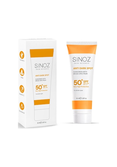 Sinoz Leke Karşıtı Yüksek Koruyucu Normal ve Kuru Ciltler İçin Yüz Güneş Kremi SPF50+ 50 ML