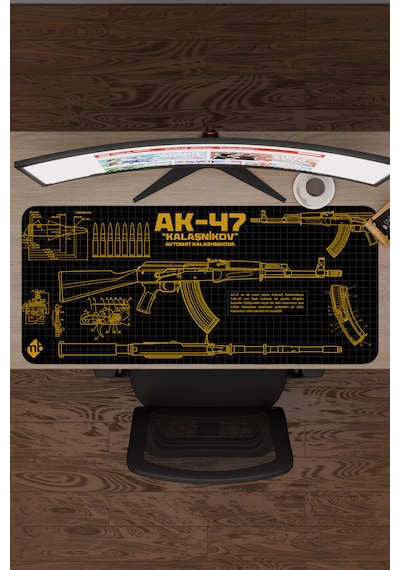 Ak 47 Siyah Kalaşnikov Cs Dikişli Kauçuk Oyuncu Mousepad - 90x40 Gaming Mouse Pad Ak-47 Sarı