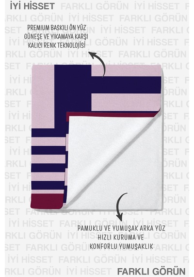 Geometrik Çizgili Plaj Havlusu - Minimalist Mor Pembe Havuz Deniz Banyo Hızlı Kuruyan Sahil Örtüsü Kül Yasemin