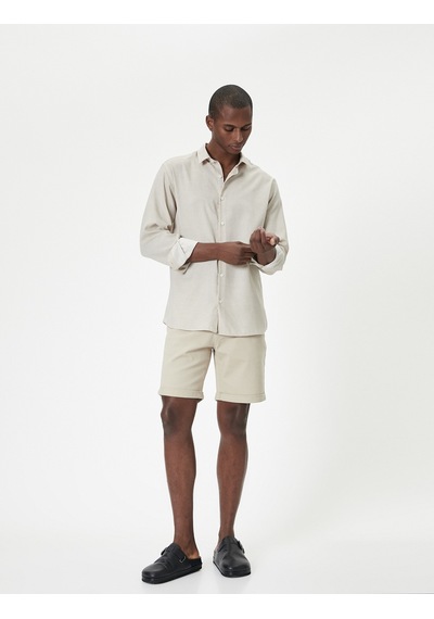 Koton Kumaş Şort Slim Fit Chino Düğmeli Katlı Paça Cep Detaylı Bej 4sam40107hw Ekru