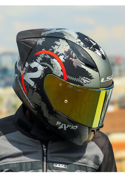 Spoıler Sarı Cam + Ls2 Rapid 2 Circle Motosiklet Kaskı Mat Siyah - Kırmızı