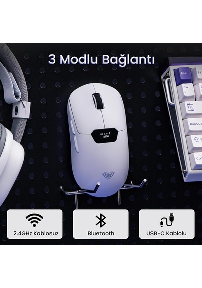 Sc390 Paw3311 Sensör 20000 Dpı 1000hz Kablolu Ve Kablosuz Gaming Oyuncu Mouse Beyaz